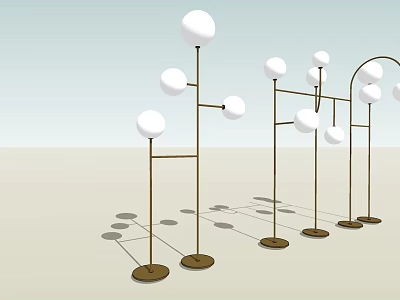 Modern Floor Lamps With Spherical White Shades And Metal Bases In Interior Setting 3d model