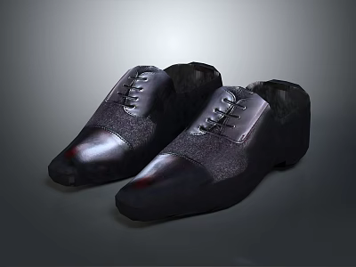 Pair Of Black Formal Leather Shoes With Lace Up Design And Shiny Upper 3d model
