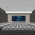 Large Modern Conference Room With Rows Of Chairs Front Large Screen And World Map