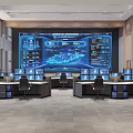 Modern Control Room Interior With Large Screen Multiple Monitors And Control Desks 3d model