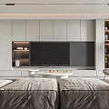 Modern Living Room Interior With Sofa TV Wall And Decorative Storage Shelves