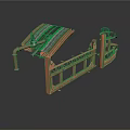Brown Wooden Equipment Structure With Roof Fence Pipes And Brackets