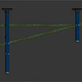 Two Outdoor Benches With Green Wooden Planks Blue Metal Frames And Black Support Blocks