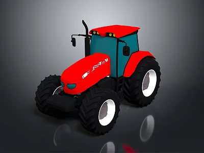 Red Tractor 3D Rendered Model With Large Black Tires And Cab 3d model