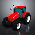 Red Tractor 3D Rendered Model With Large Black Tires And Cab