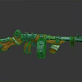 Artistic Decorative Blue And Orange Gun With Ornate Patterns Wooden Grip And Metal Barrel