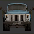 Vintage Blue Truck With Open Cargo Bed And Retro Design Features