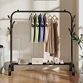 Black Clothes Rack With Hanging T Shirts Dresses And Storage Shelf For Shoes Boxes Handbag