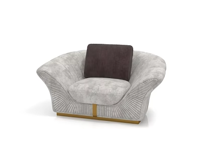 Light gray single sofa with dark brown cushion textured armrest and gold base 3d model