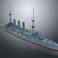 Vintage Battleship 3D Render With Multiple Masts Funnels Gray Hull Red Bottom 3d model