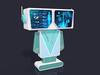 Smart Machine Medical Robot Assistant Featuring Dual Screens Stethoscope And Medical Data Displays 3d model