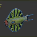 Colorful Aquatic Fish with Green Yellow Fins Red Eyes and Blue Spots 3D Rendered Design