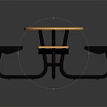 Outdoor Round Wooden Table And Benches Set With Black Metal Legs