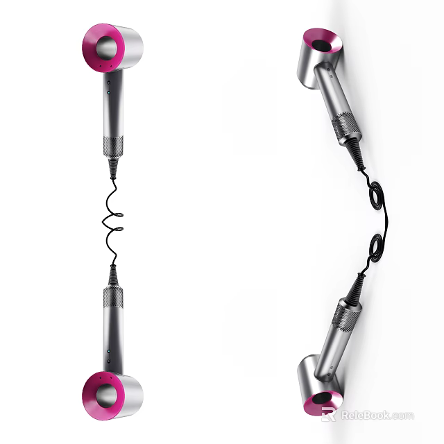 Stylish Pink And Silver Hair Dryers With Modern Design For Daily Hair Styling Use 3d model 