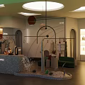 Modern Chic Clothing Store Interior With Reception Counter Mannequins And Decorative Plants