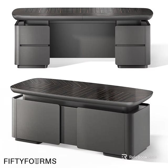 Modern Sleek Dining Table With Textured Wooden Top And Storage Cabinets 3d model 