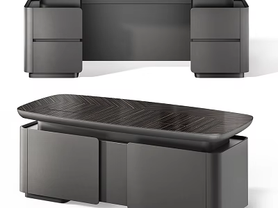 Modern Sleek Dining Table With Textured Wooden Top And Storage Cabinets 3d model