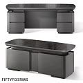 Modern Sleek Dining Table With Textured Wooden Top And Storage Cabinets