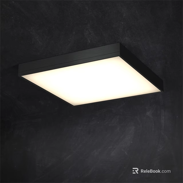 Modern Square Ceiling Light With Black Frame And White Illuminated Panel On Dark Ceiling 3d model 