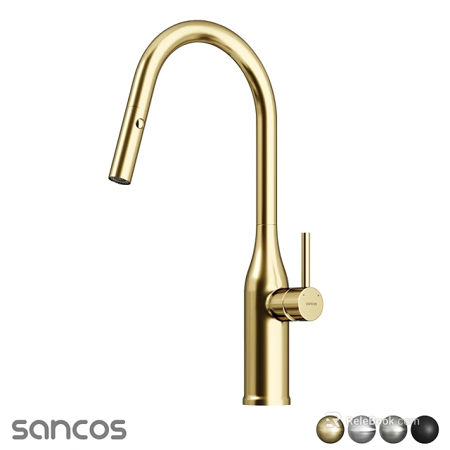 Brass Modern Kitchen Faucet with High Arc Spout and Single Handle Design 3d model 
