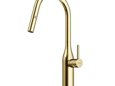 Brass Modern Kitchen Faucet with High Arc Spout and Single Handle Design 3d model