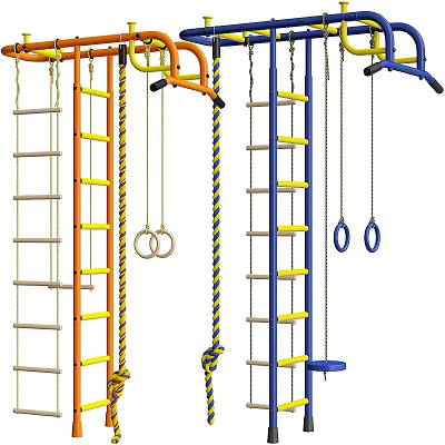 Colorful Kids Bed Featuring Climbing Ladder Gym Rings and Ropes 3d model