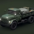 Green Military Utility Vehicle With Cargo And Large Tires