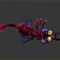 Blue Mythical Creature Character With Red Feathers Large Yellow Eyes And Black Snout