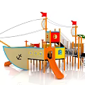 Colorful Outdoor Pirate Ship Play Equipment with Slide Nets Stairs for Kids