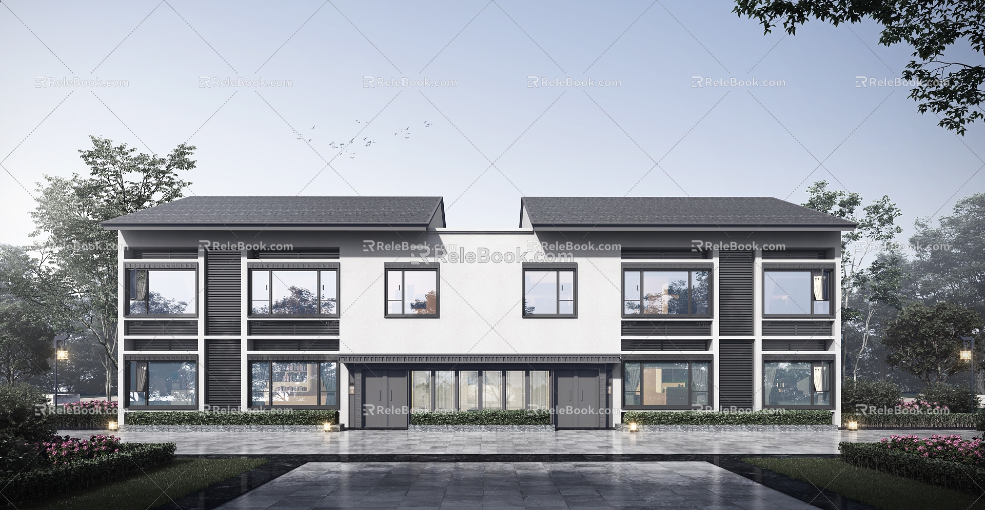 New Chinese Style Double Villa Architecture 3d model