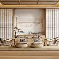 Traditional Japanese Tea Room Interior With Wooden Table Tatami Mats And Shoji Screens
