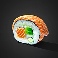 Fresh Japanese Salmon Sushi Roll With Rice And Cucumber Ingredients