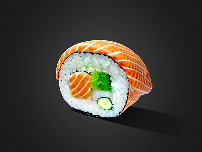 Fresh Japanese Salmon Sushi Roll With Rice And Cucumber Ingredients 3d model Fresh Japanese Salmon Sushi Roll With Rice And Cucumber Ingredients 3d model