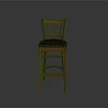 Wooden Bar Stool With Red Padded Seat And Vertical Slat Back Design
