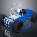 Blue Open Frame Racing Car With Large Wheels And Metal Chassis 3d model