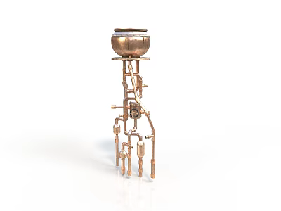 Copper Laboratory Equipment With Top Container And Complex Pipe Structure 3d model