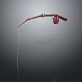Colorful Fish Hanging On Curved Wooden Fishing Rod With Red Parts And White Line