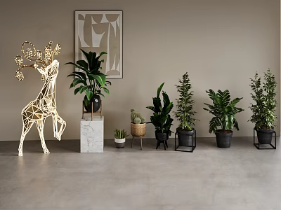 Potted Plant Flower Pot Green Plant Landscape Deer Lamp Decorative Cactus 3d model