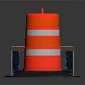 Orange Traffic Cone With Reflective Stripes Black Base And Gray Triangular Metal Road Barrier