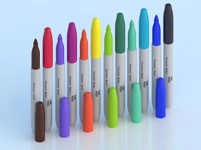 Colored Markers With White Barrels And Assorted Bright Colors Arranged 3d model