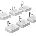 Multiple White Square Washbasins With Modern Faucets For Bathroom Design 3d model