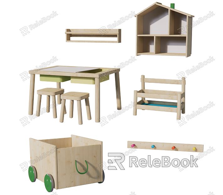 Nordic Children's Table and Chair Children's Table and Chair Combination Storage Box model