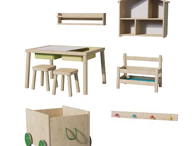 Nordic Children's Table and Chair Children's Table and Chair Combination Storage Box model