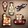 Vintage Retro Decorative Lights With Las Vegas Route 66 Arcade And Food Signs Design