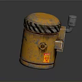 Rusty Yellow Explosive Weapon With Black White Warning Stripes Red Sign And Silver Component 3d model
