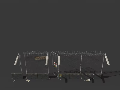 Metal Fence Structure With Spiked Top Swing Door And Hanging Items 3d model