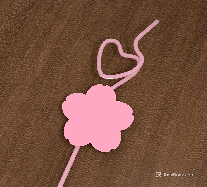 Decorative Pink Straw With Flower Shaped Design And Heart Curve 3d model 