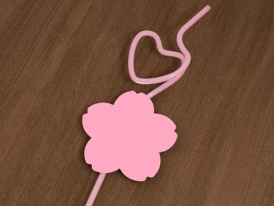 Decorative Pink Straw With Flower Shaped Design And Heart Curve 3d model