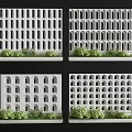 White Hollowed Concrete Garden Decor Panels with Geometric Arch Patterns and Green Plants