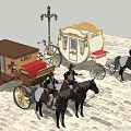 Reptile In Historical Scene With Horse Drawn Carriages And Riders